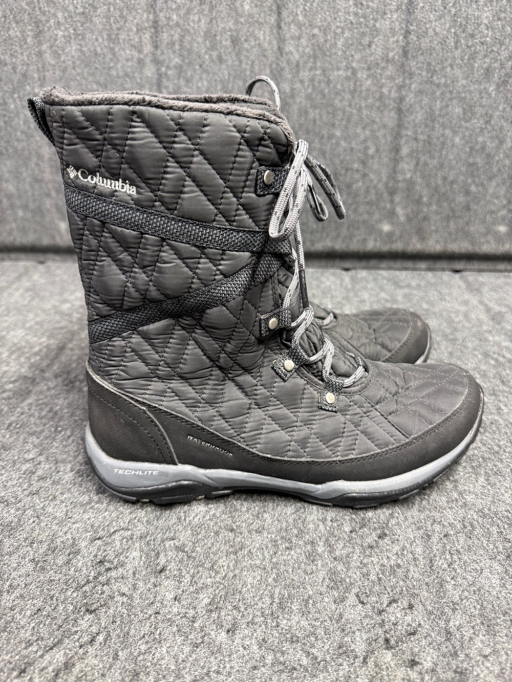 Columbia Omni-grip Waterproof Techlite Black Quilted Lace-Up Winter Boots - Picture 2 of 10